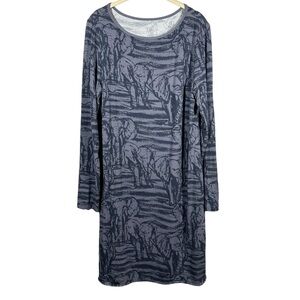 Mott50 Jersey‎ Knit Elephant Dress Women's Large L Long Sleeve Stretch UPF 50
